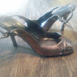 Metallic Snakeskin Peep Toe Sling-back Pumps